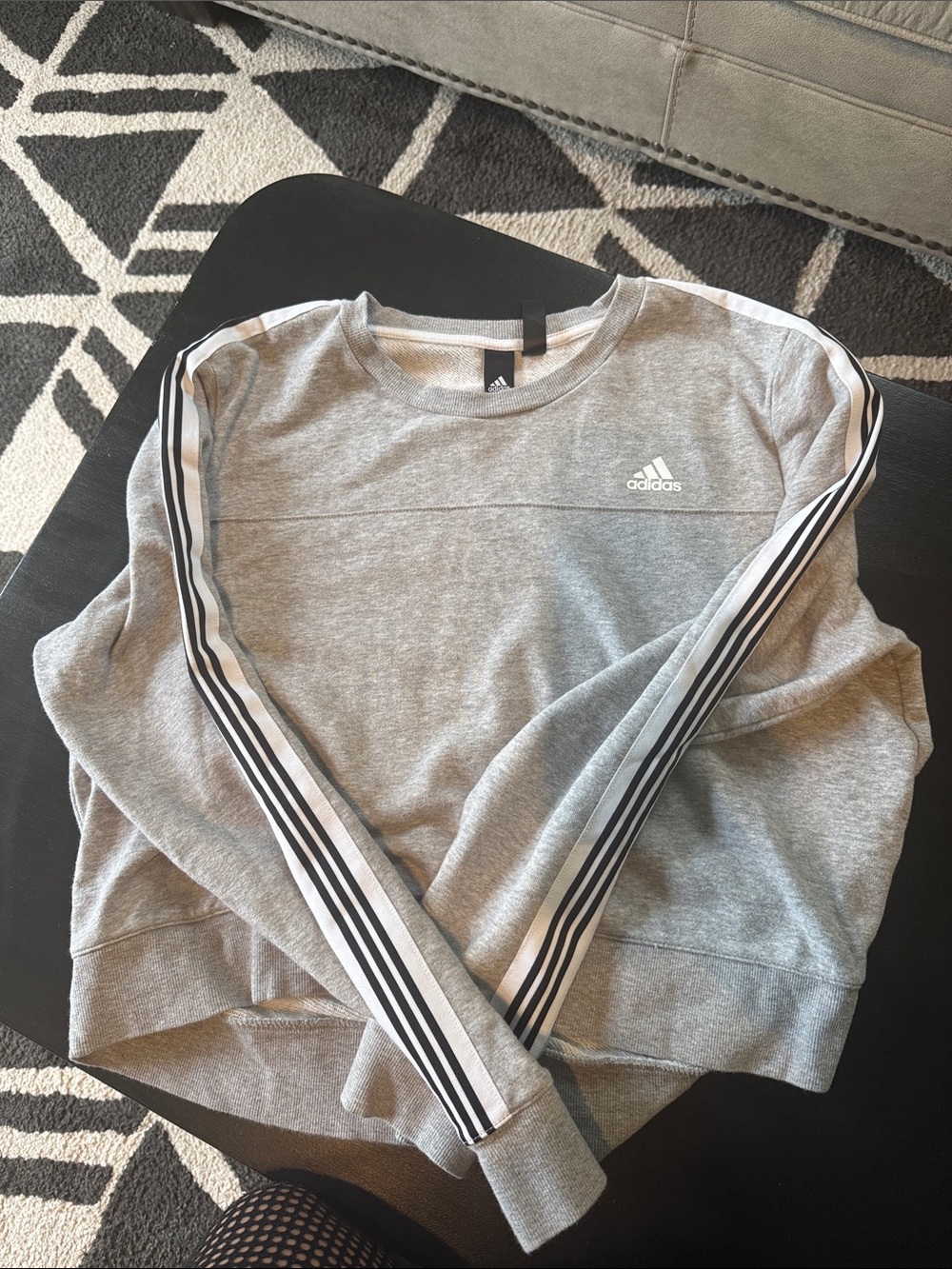 adidas Grey Crewneck Sweatshirt with Black-Trim Three Stripes